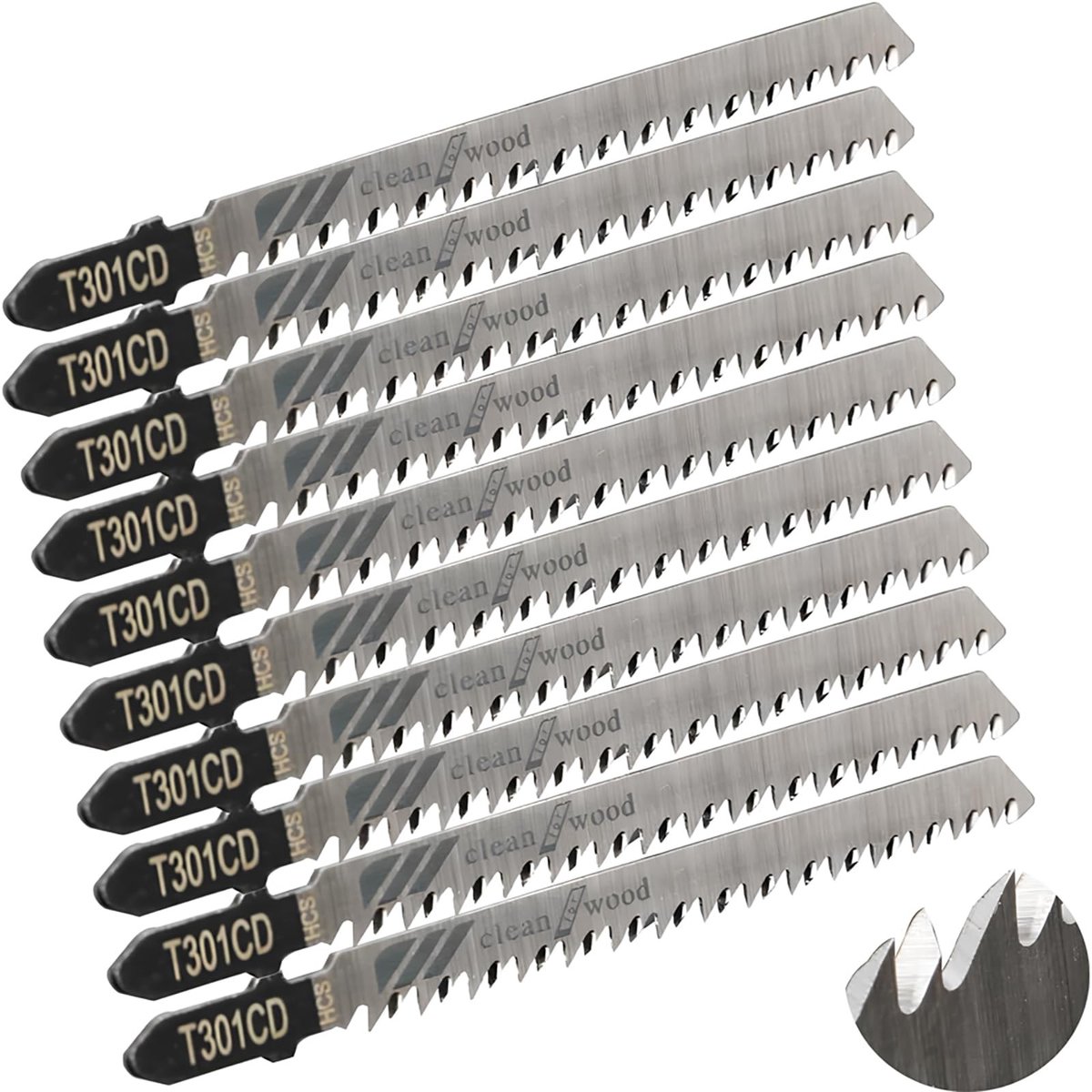 Jhubersproducts - Jigsaw Messen Set - Decoupeerzaagbladen - Voor Hout en Kunststof - 10 Stuks - Geavanceerde T301CD - Inclusief Opbergbuis - Perfect v