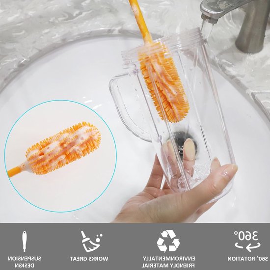 Siliconen Flessenreiniger met Lange Handgreep van 39,5 cm voor Babyflessen, Sportflessen en Vazen, Ideaal voor Smalle Flessen en Glazen — afbeelding 2