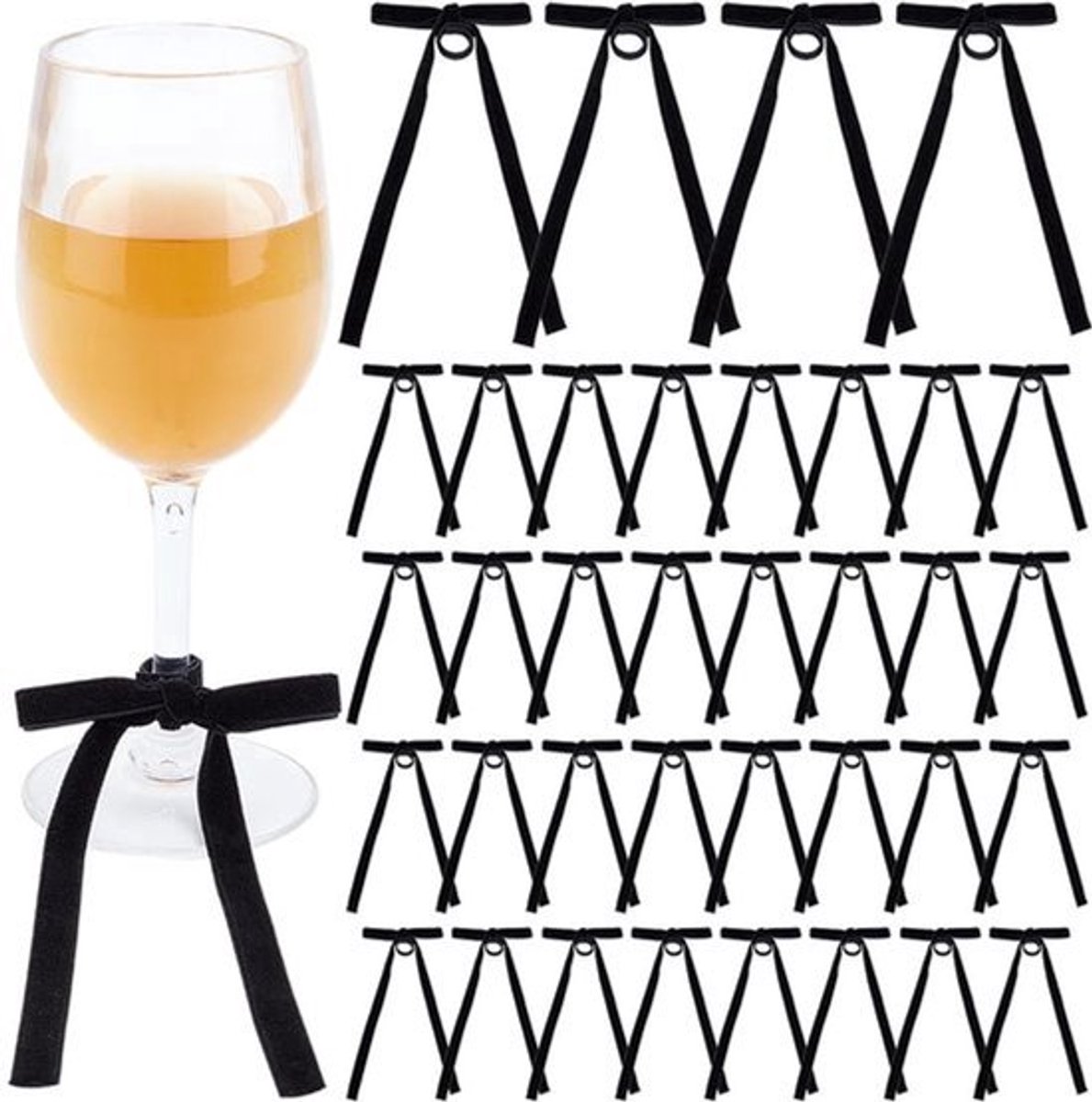 60 Stuks Wijnglazen Bedels - Zwart Fluweel Strik - Feestdecoratie
