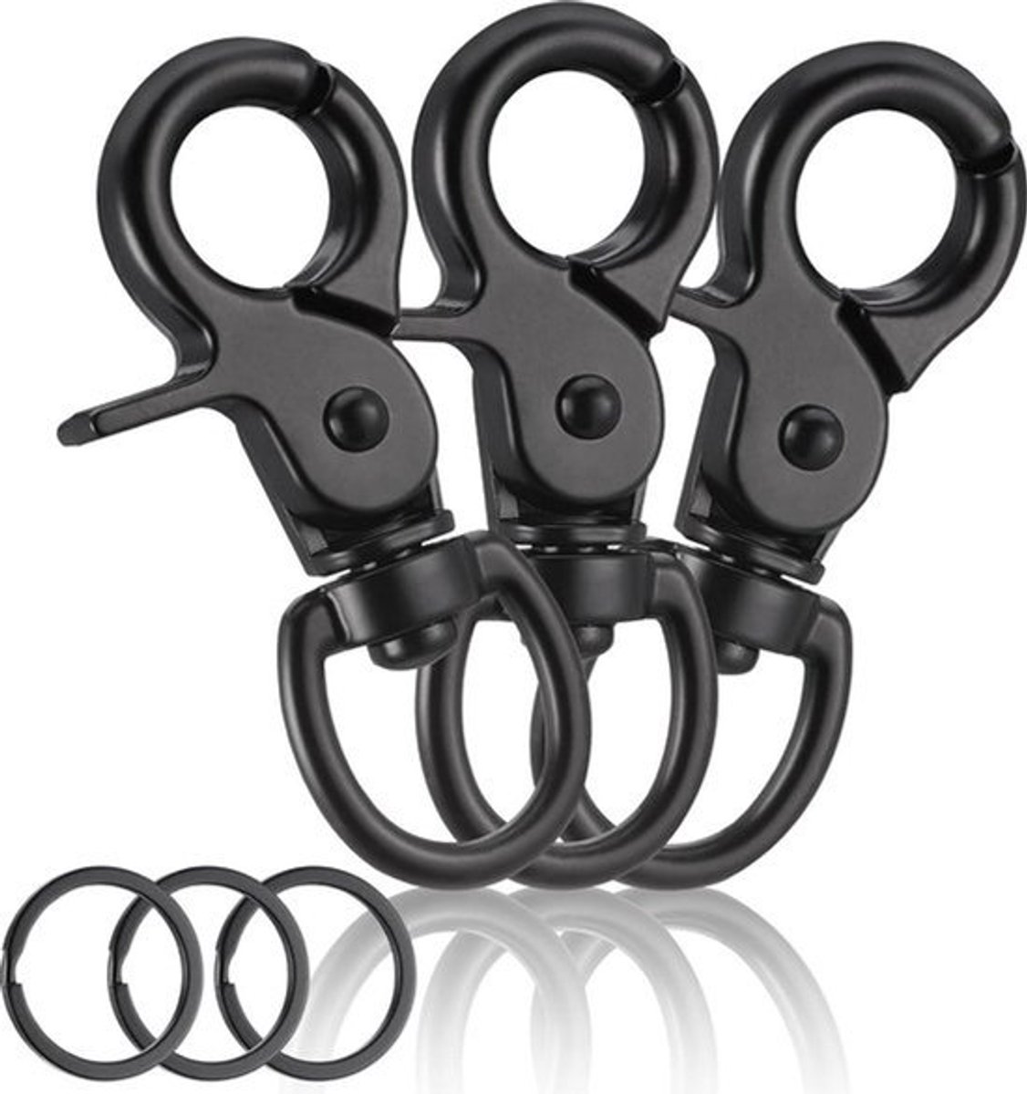 3 stuks karabijnhaken met draaischarnier - robuuste zinklegering - hondenriem wervelkarabijnhaak - sleutelhanger - zwarte boutkarabijnhaak - voor hondenriem