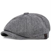 Flatcap - Heren pet - Newsboy Hat - Peaky Blinders look - Klassieke pet - Herenhoed - Platte pet - Cap - One size - Grijs - Zwart/wit - Jonyx