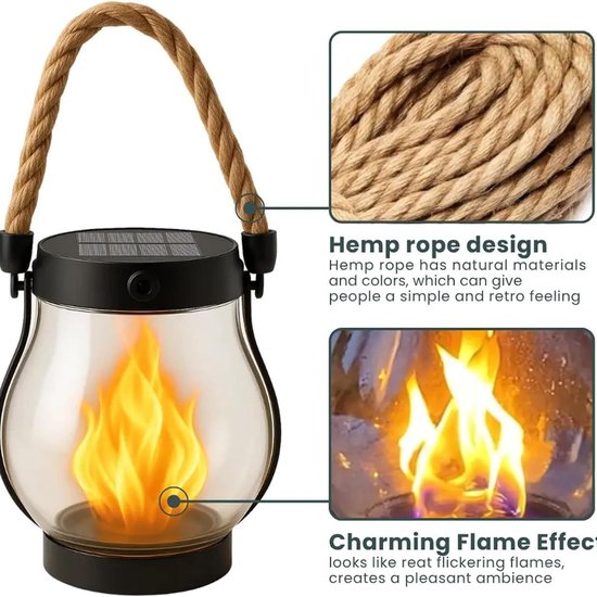 2 STUKS Solar Flame Lantern-Trope Lantern-Tuin Decoratief Licht-Buiten Camping Licht-USB Opladen-Buitenverlichting Waterdichte Flikkerende Vlam Tuinlantaarn — afbeelding 3