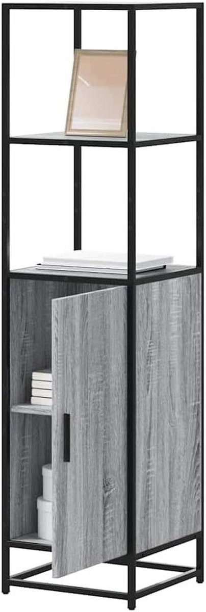Highboard Kast - Opbergkast Woonkamer - Huishoudelijk Organiseren - Flexibele Deurmontage - 139 cm Hoog - Grijs Sonoma