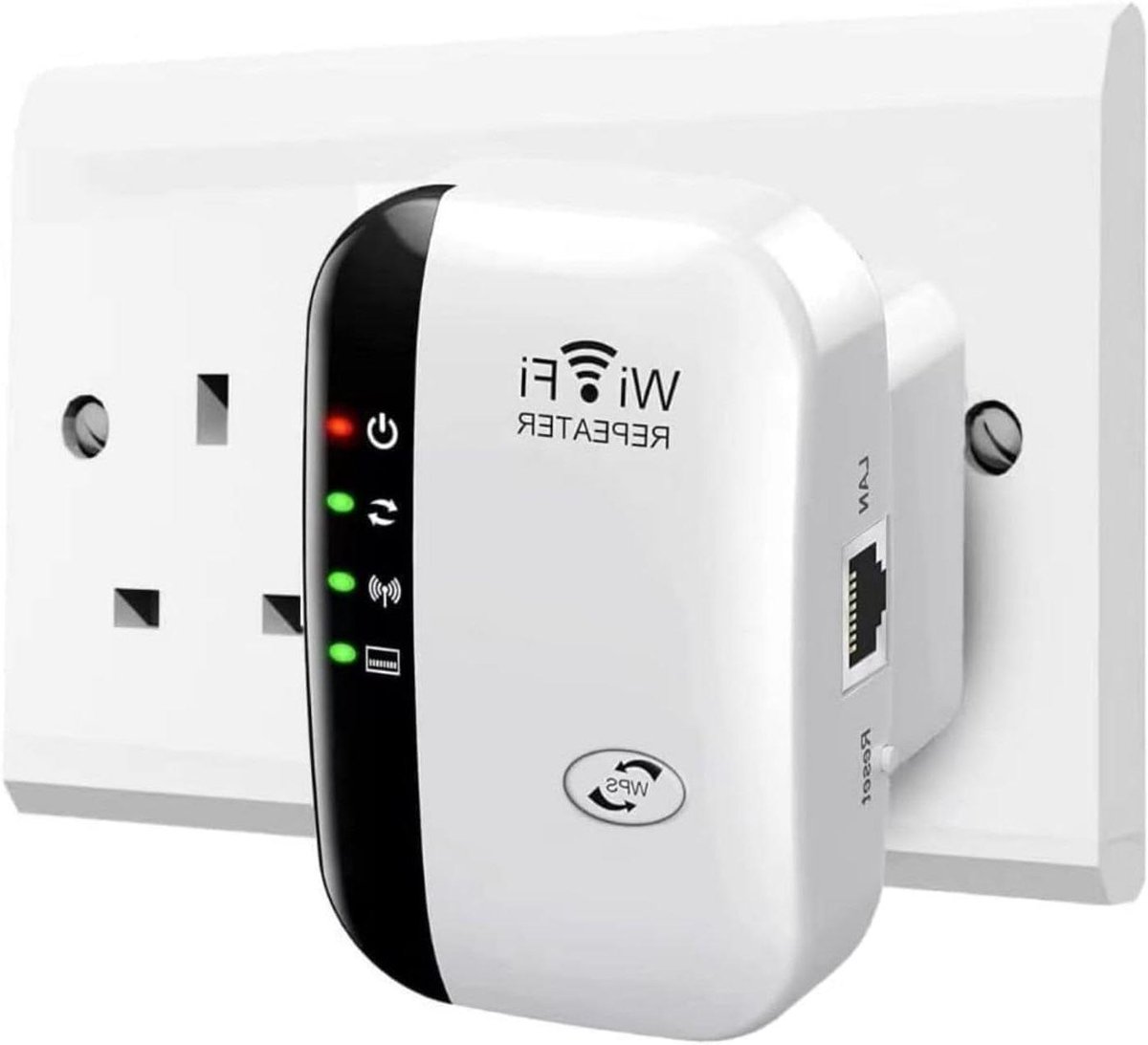 Wifi Versterker - Internet Booster - Betere Dekking - Ethernet Poort - 3000 Sq.ft - Wit