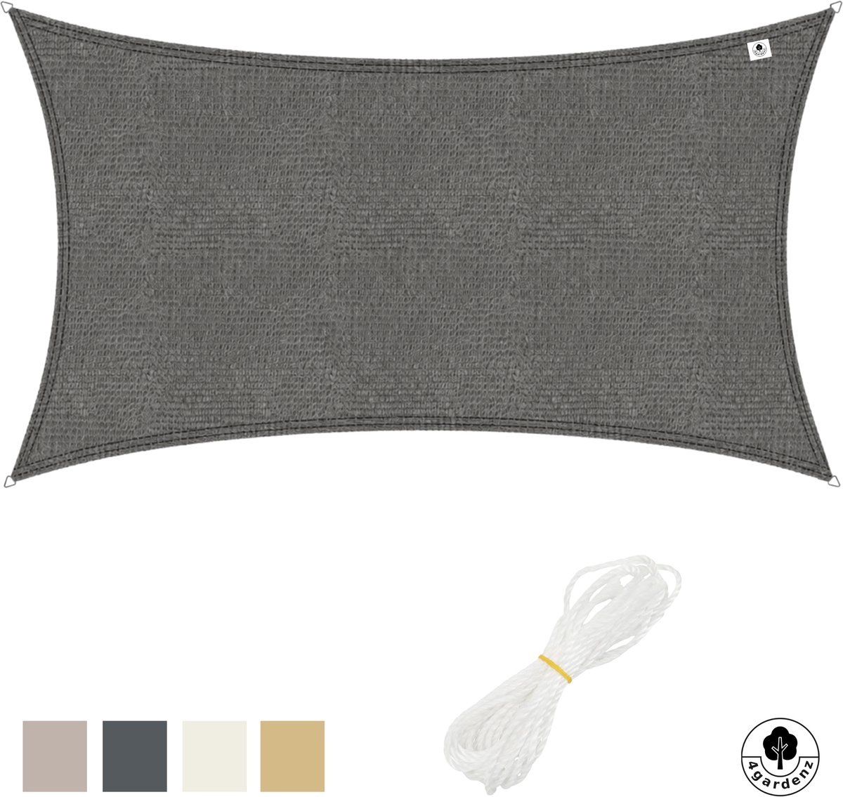 4gardenz Schaduwdoek Waterdoorlatend Rechthoek 2x4 mtr - Grijs