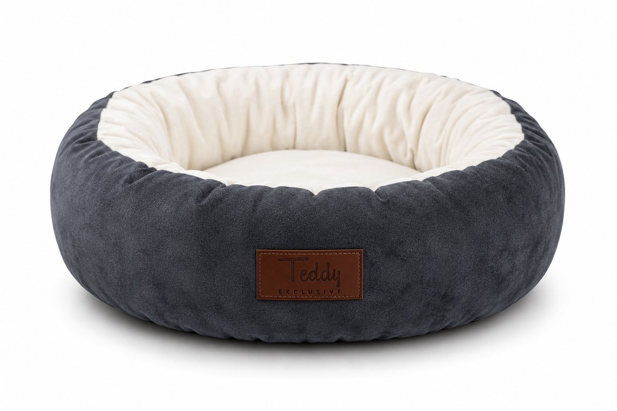 Teddy Exclusive - Kattenmand Cleo Rond – Ø40xH12 cm – Zacht Pluche Kattenkussen – Donkergrijs – Comfortabel Kattenbed