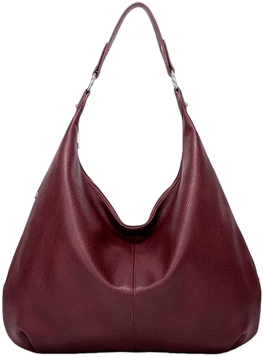 Dailygoods - Lederen Hobo-Tas - Zachte PU Leer - Schoudertas - Bordeauxrood - Damesmode - Ruim en stijlvol - Handtas