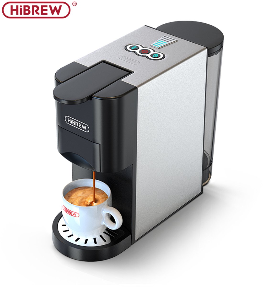 HiBREW H3D - 4 in 1 - Koffiemachine - Koffiezetapparaat - Multifunctioneel voor warm en koud - Kapsulekoffiezetapparaat - Voor Nespresso, Dolce Gusto, ESE & gemalen koffie - Zwart