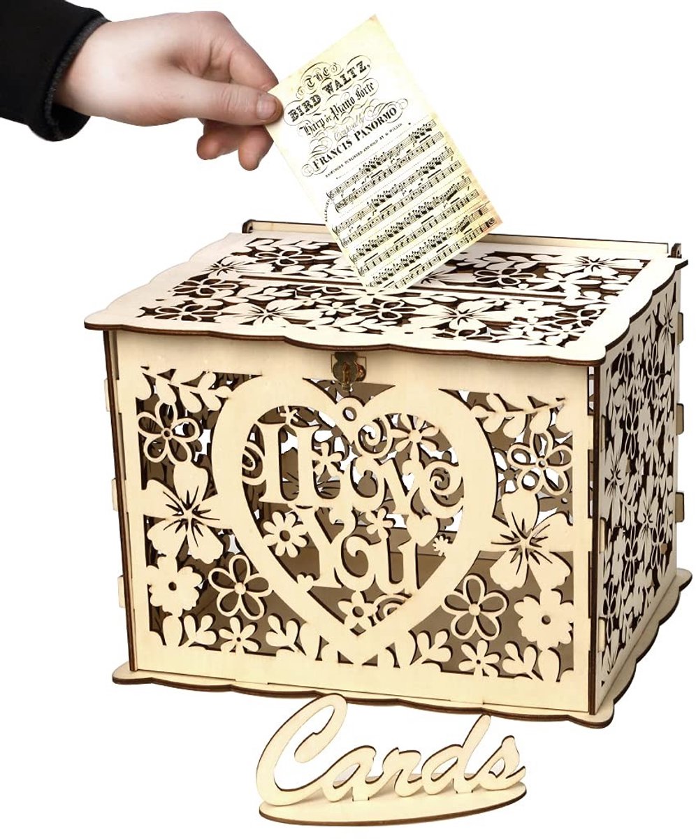 Dailygoods - Houten Wedding Card Box - Spaarpot Met Lock Slot - Grote Formaat - DIY Houten Spaarpot - Bruiloft Receptie - Verjaardag Feestdecoratie