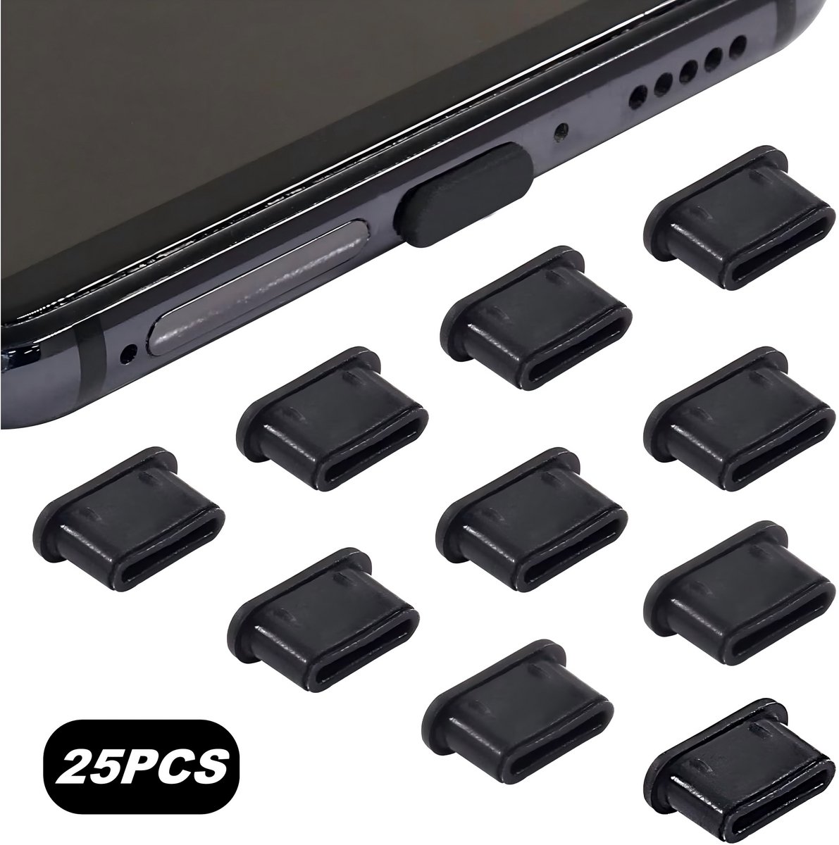 25 stuks siliconen USB C anti-stofstekkers Type C anti-stofhoezen - USB3.1 Type-c data-oplaadinterface siliconen stofplug mobiele telefoon computer notebook universeel type-c( zwart)