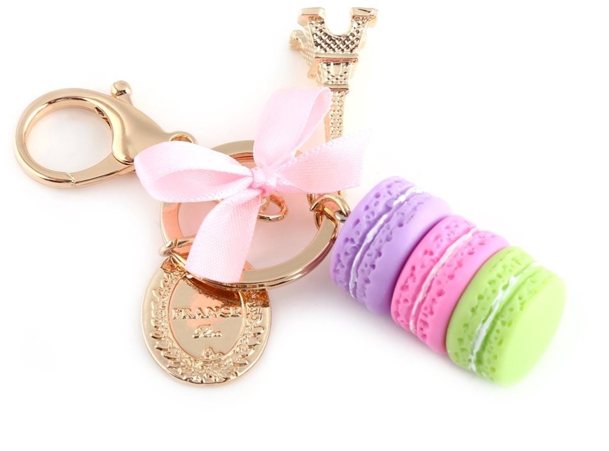 Dailygoods - Sleutelhanger Macaron - Schattig en Kleurrijk - Eiffeltoren Design - Paars - Decoratie en Cadeau - 13 x 5 x 4 cm - Voor Kinderen en Volwa