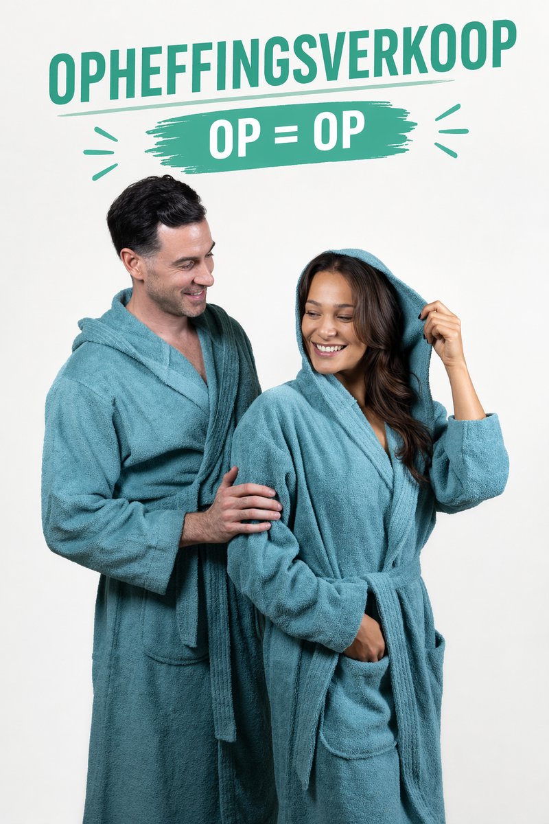 Cozylion Badjas Unisex – Badstof Katoen – Badjas voor Dames & Heren – Met Capuchon en Zakken – Oud Groen