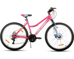 HILAND Gamille Dames Mountainbike 26 inch – Roze MTB met Lage Instap – 18 Versnellingen – Mechanische Schijfremmen
