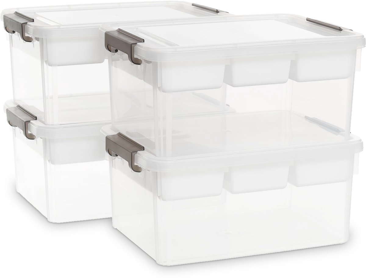 Dailygoods - Opbergdozen - Kunststof - 4 stuks - 16 liter - Organiseren - Handwerk en gereedschap - Klein formaat