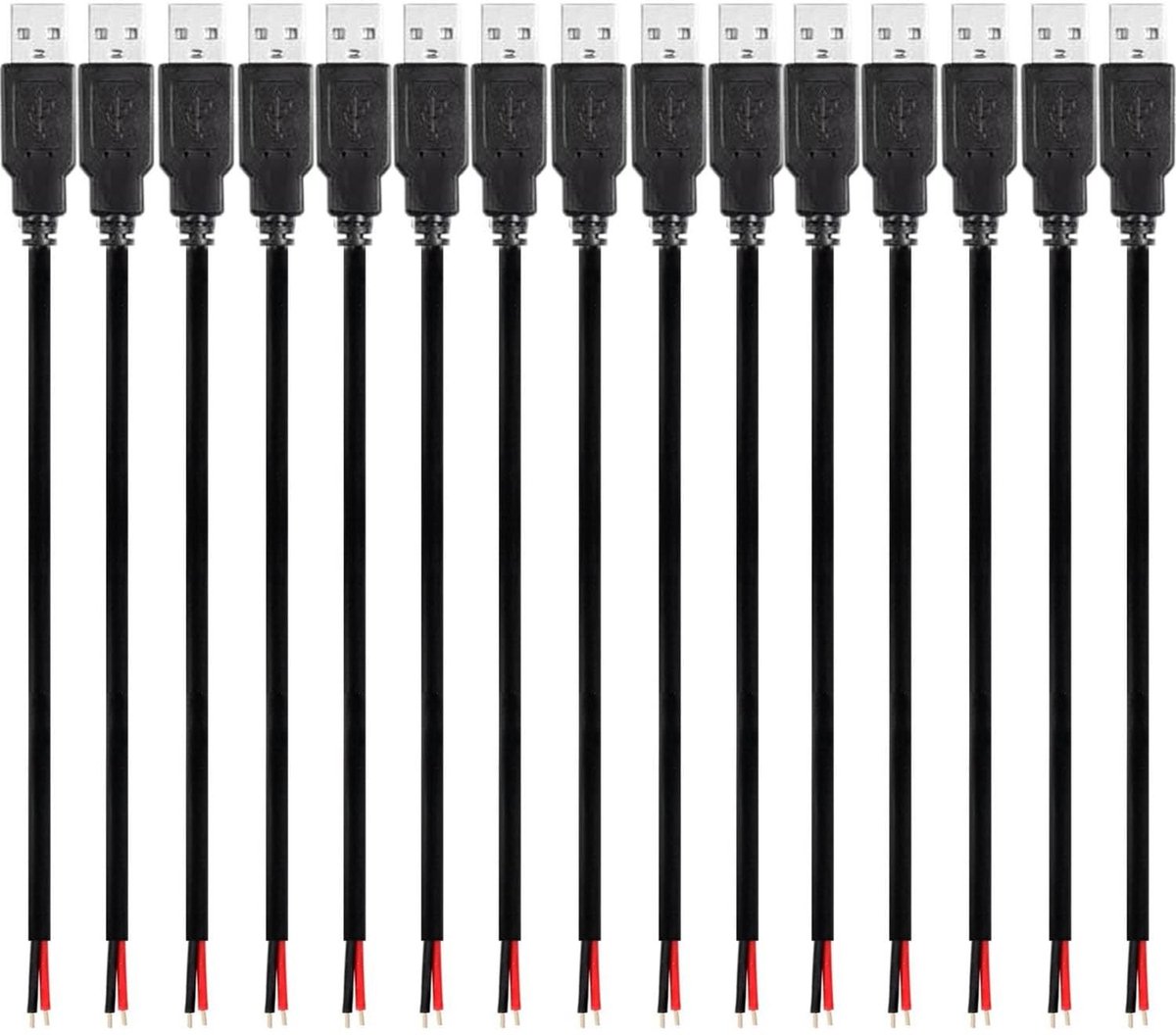15pcs USB Pigtail Kabel 0.3m - USB 2.0 Plug voor DIY Reparatie