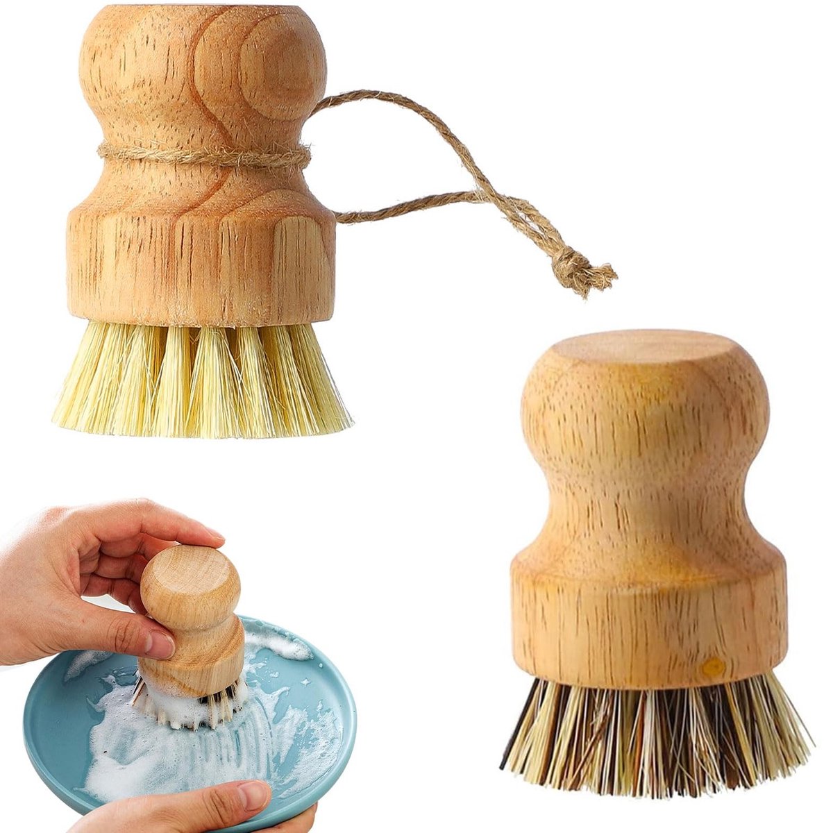 Dailygoods - Keukenborstel - Groenteborstel - Houten paddenstoelborstel - Bruin - Champignonborstel - Voor het reinigen van servies en groenten - 2 st