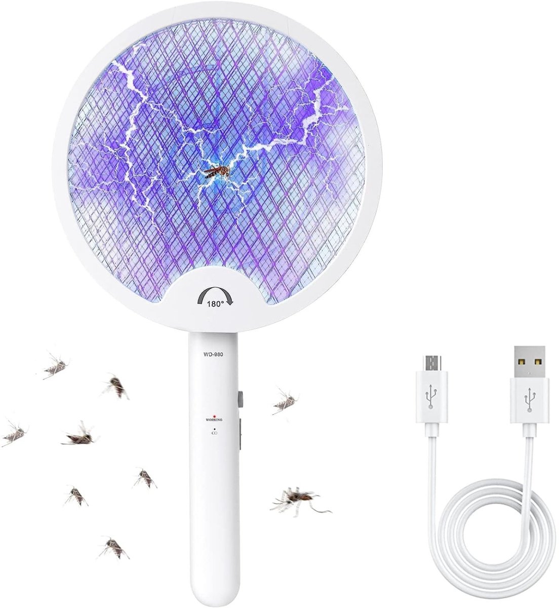 Dailygoods - Elektrisch insectenracket - Muggenmeppers - Oplaadbaar - Opvouwbaar - Vliegenmepper 3-in-1 - Effectieve ongediertebestrijding - Geschikt