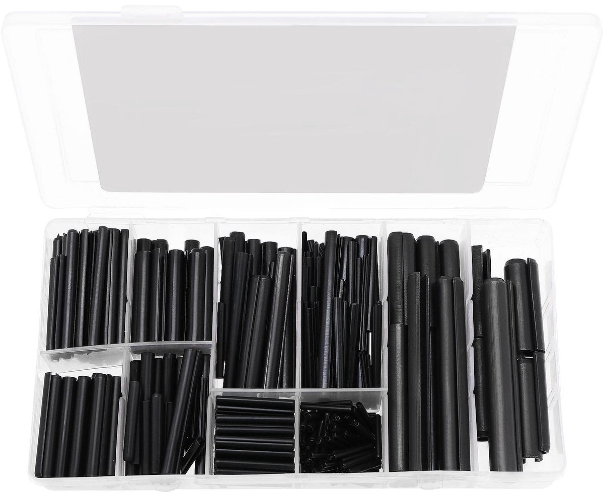 Dailygoods - Mangaan Staal Slotted Spring Pin - Assortiment Set - Zwart - Holle Spring Pins - 450 Stuks voor Divers Gebruik - Geschikt voor Meerdere M