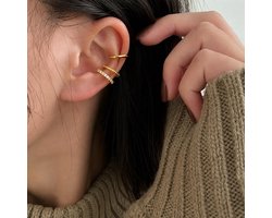 Triple Layer Earcuff Set - 3 Stuks 18K Verguld Earcuff - 925 Sterling Zilver - Luxe Dames Sieraden - Dames Oorbellen