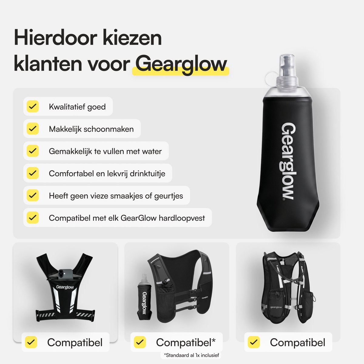 GearGlow® Soft Flask 500 ml - Opvouwbare Waterfles - Drinkfles Hardlopen - Opvouwbare Drinkfles - Zwart — cadeau in Sport & Outdoor - foto 6