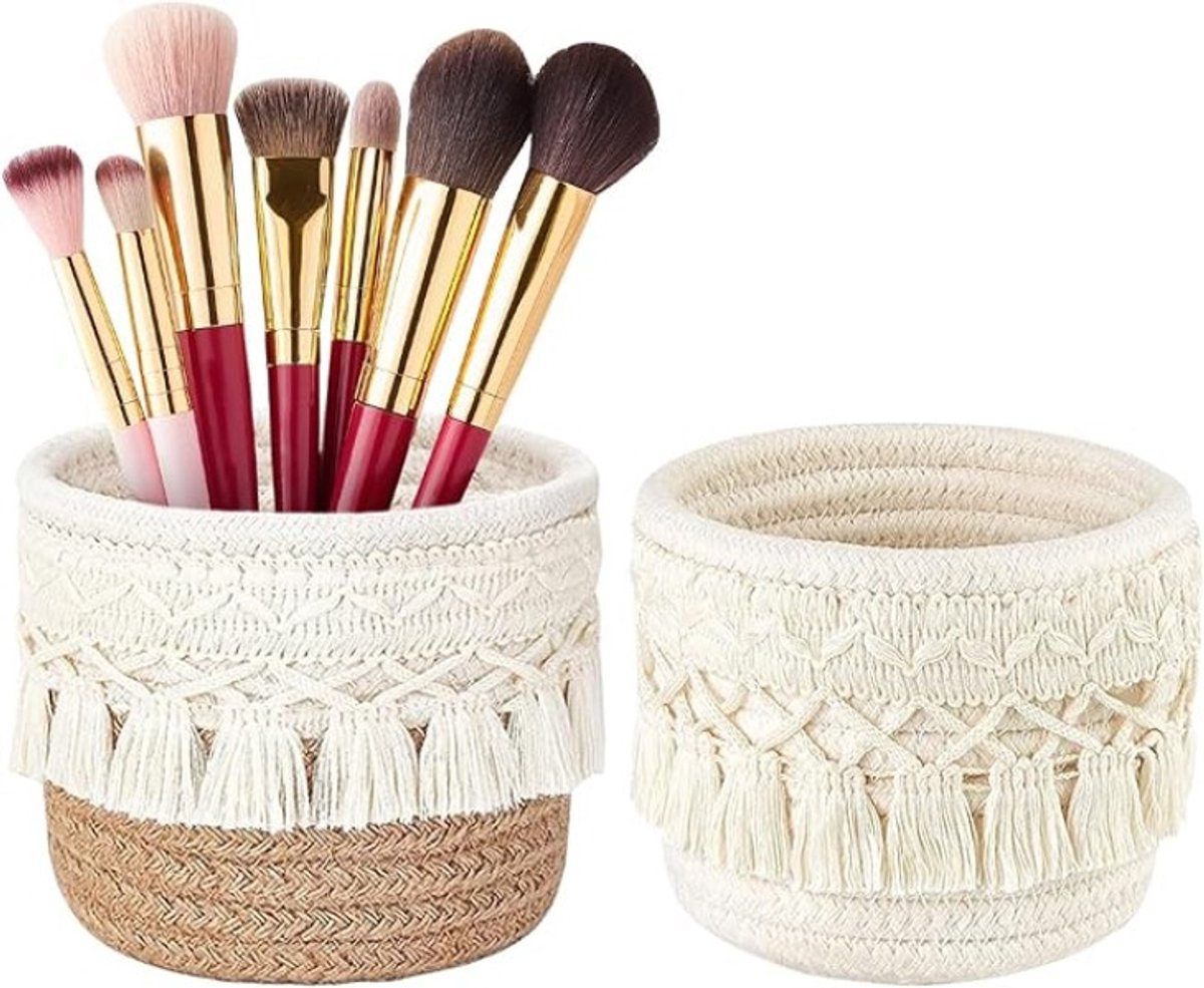 Set van 2 Macrame Opbergmandjes voor Make-up Penselen - Boho Stijl