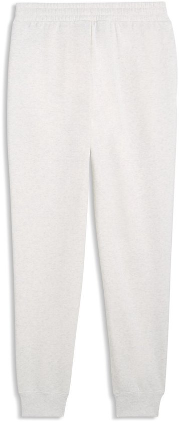 Lichtgrijze joggingbroek met elastische tailleband en manchetten aan de broekspijpen.