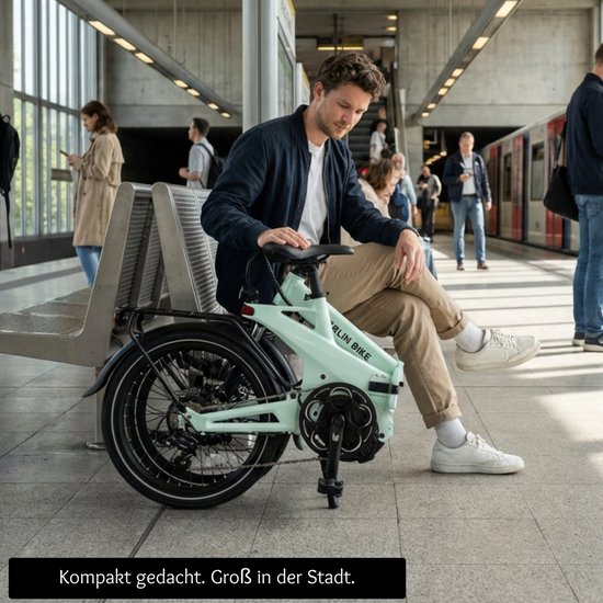 Berlin Bike 2GO Elektrische Fiets - 50 km Actieradius - 36V 10,5Ah Verwijderbare Batterij - 40 Nm Koppel - Compacte Full Suspension - Shimano 7 Versnellingen - Hydraulische Schijfremmen - Lichtgroen — afbeelding 3