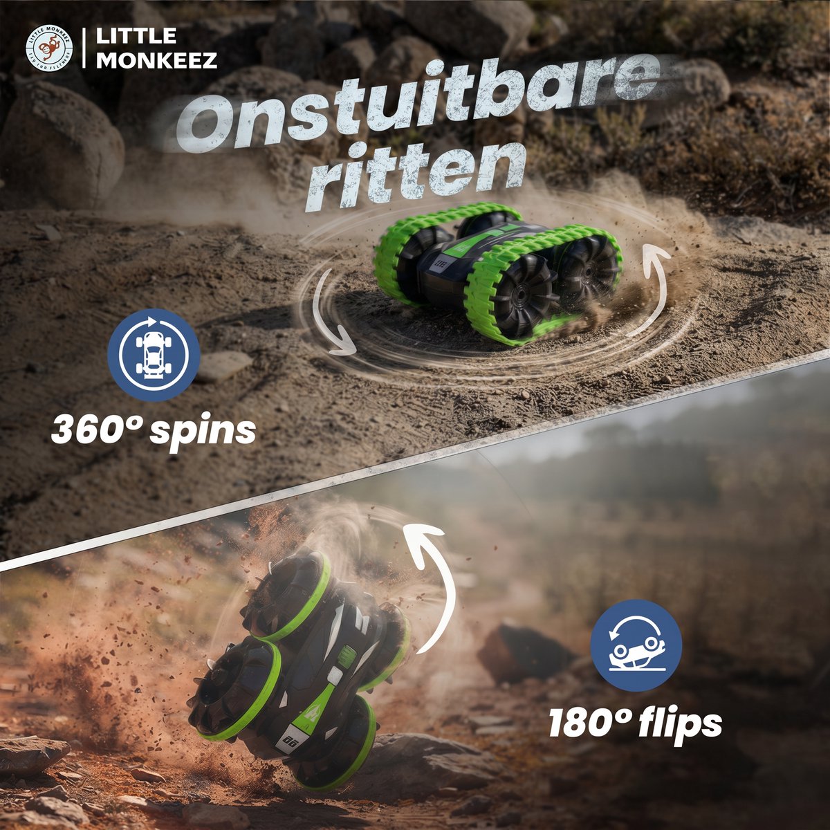 Little Monkeez RC Bestuurbare Auto - Groen - Afstandsbestuurbare Auto - Race Auto Radiografisch - Offroad Afstandbestuurbaar - Waterdicht - Extra Accu — afbeelding 5