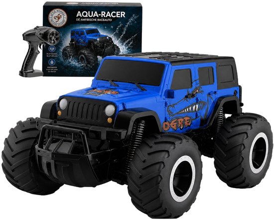 Little Monkeez Aqua Bestuurbare Auto voor Buiten - Radiografisch Race Speelgoed Afstand Bestuurbaar - Jongens en Volwassenen - RC Offroad Monstertruck Op Afstandsbediening - Blauw