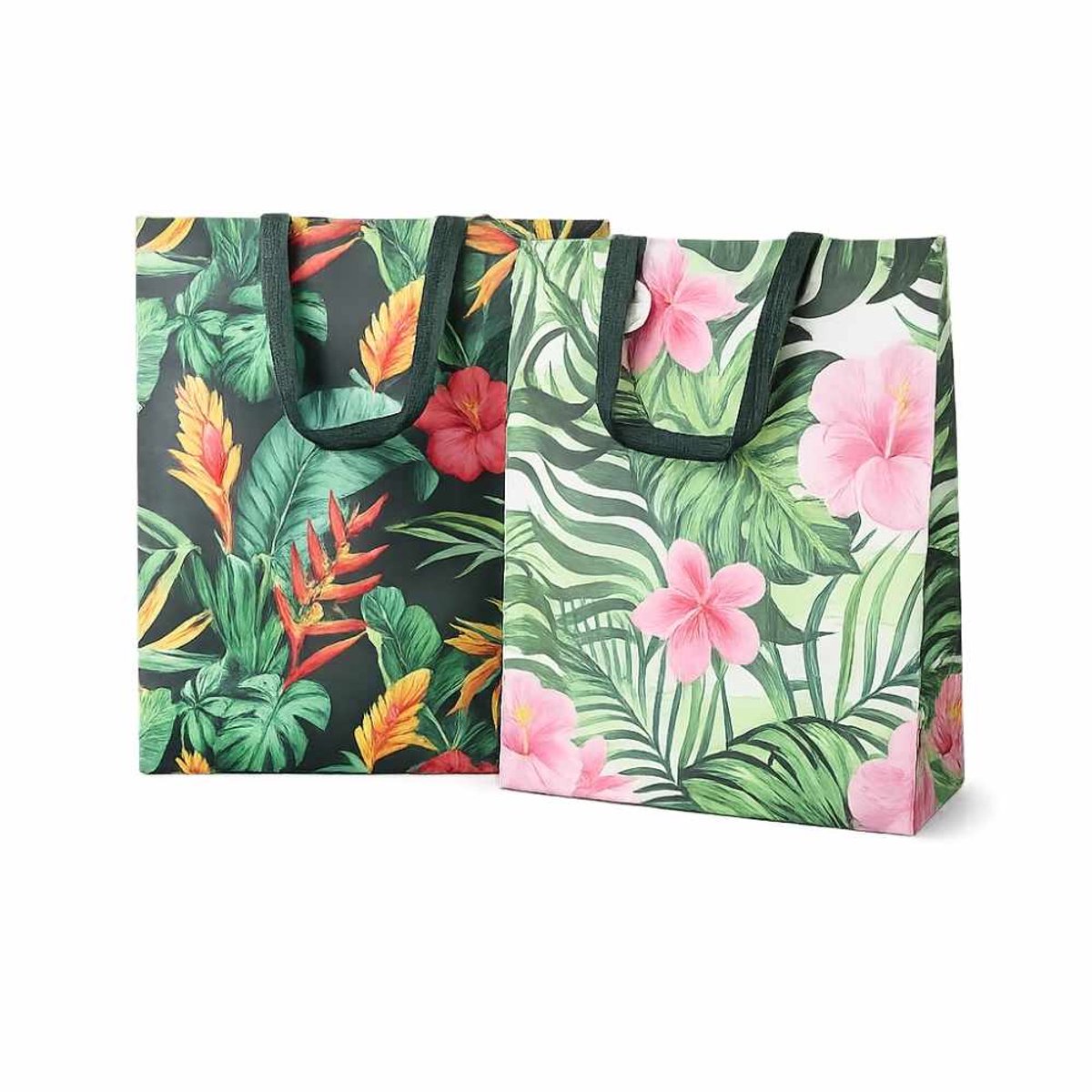 Shopper set – Tropisch bladeren bloemenmotief – Herbruikbare boodschappentassen – 2 stuks