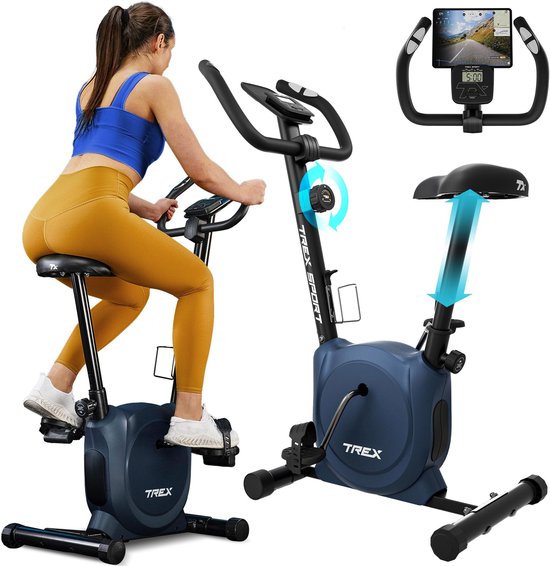 Trex Sport TX-350MB Rize – Hometrainer Fiets – Fitnessfiets voor Thuis – 10 Weerstandsniveaus & Hartslag – Compact Design – Navy – Tot 120 kg