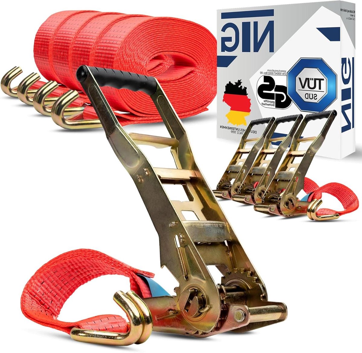 Spanbanden Set - Sjorbanden Ratelbanden - Lading Zekeren - Lange Hendel Ratel - 8 Meter 5 Ton - Rood