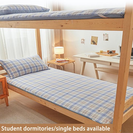 Japanse Futon Matras - Vloermatras Logeerbed - Comfortabel Slapen - Oprolbare en Wasbare Hoes - 100 x 200 cm - Blauw — afbeelding 4