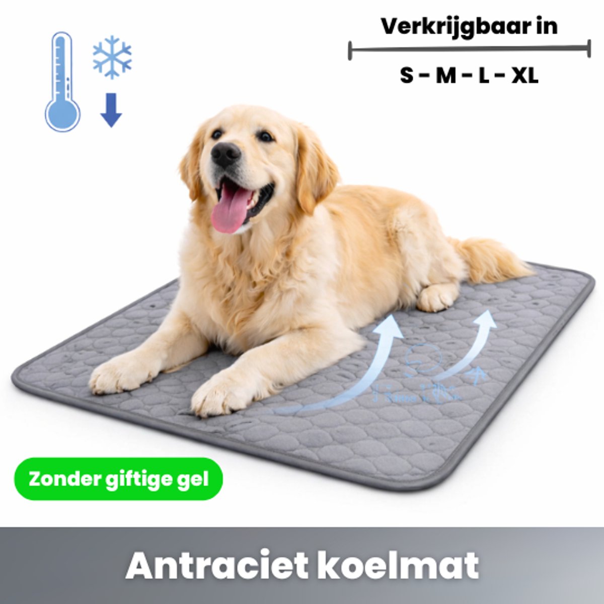 Koelmat Hond & Kat | Antraciet S | 50x40 cm | Verkoelingsmat Zonder Giftige Gel | Natuurlijke Koelwerking | Anti-Slip | Wasbaar