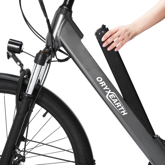 ORYXEARTH Elektrische Fiets - 36V 10Ah Batterij - 250W Motor - Glanzend Grijs –27,5" Wielen - LCD Display - Mechanische Schijfremmen - Shimano 7 Versnellingen - Aluminium Frame - E-Bike voor Werk, School, Parkritten en Vrije Tijd — afbeelding 2