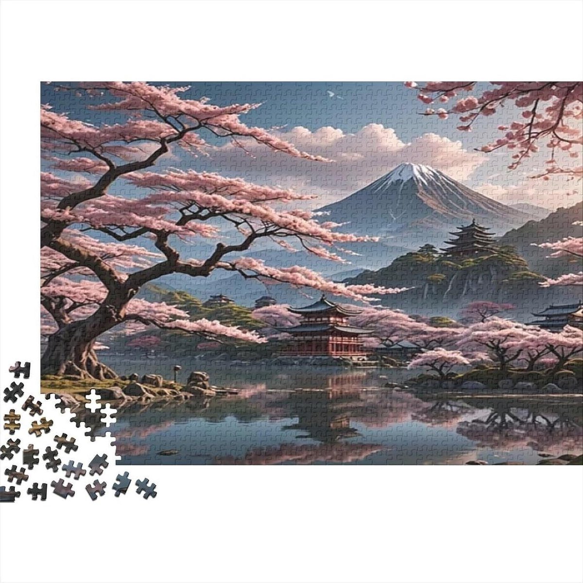 Mount Fuji Puzzel - Kersenbloesem Puzzel - Ontspanning Vrije Tijd - Bevordert Cognitieve Vaardigheden - 1000 Stukjes - Stijl-5