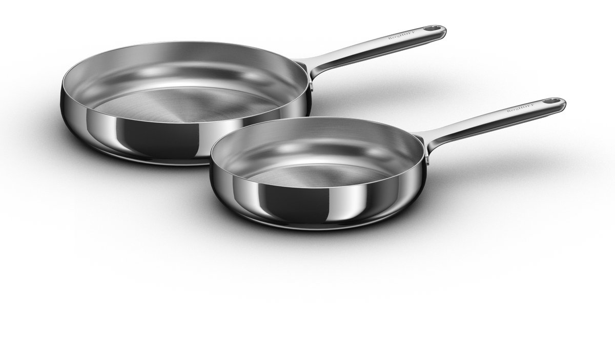 BergHOFF Home Belly Koekenpannen Set Ø 24 + 28 cm – Duurzame RVS Braadpan – PFAS-Vrije Bakpan – Geschikt voor Inductie & Oven tot 250 °C – Vaatwasserbestendig – Stellar Steel