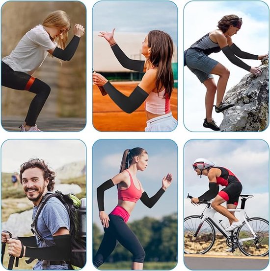4 stuks - 2 Zwart en 2 Wit , UV-Beschermende Compressie Armhoezen Armmouwen Verkoelende Arm Sleeves voor Sport Voor Mannen en Vrouwen Ideaal voor Fitness, Voetbal en Golf — afbeelding 3