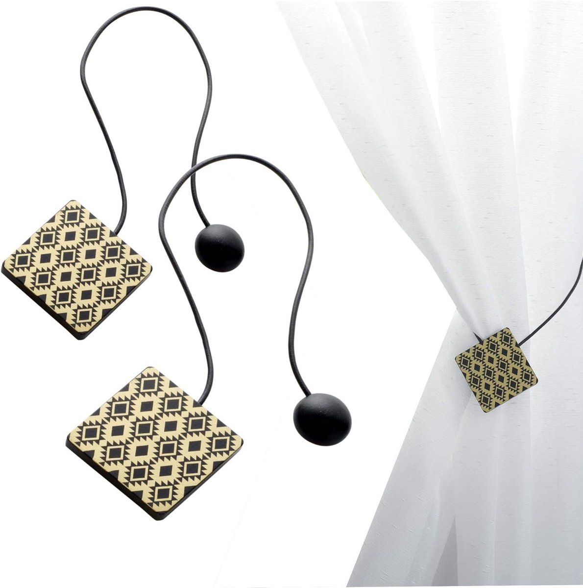 Magnetische Gordijnhouders 2-Pack Zwart/Goud - Decoratieve Houders voor Gordijnen en Raamdecoratie