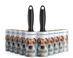 ®CleanWave Adhesive Roller 360 Feuilles hautement adhésives - Rouleau à vêtements avec 2 poignées - 6 rouleaux - Rouleau anti-peluches