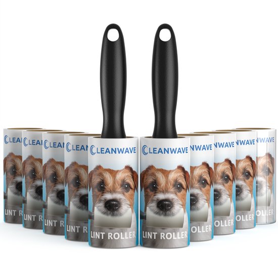 ®CleanWave Kleefroller 900 zeer klevende vellen – kledingroller met 2 handgrepen - 10 rollen - 1 beschermkap - Pluizenverwijderaar - kleefroller