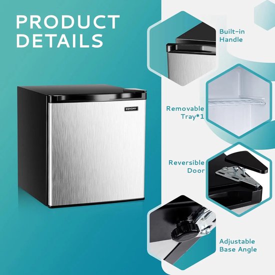 LUMÉ STORE Mini Koelkast - Minibar - Mini Vriezer - 46L - Vriesvak - 7 Standen - Energiezuinig - Stil - Omkeerbare Deur - Wit — afbeelding 2