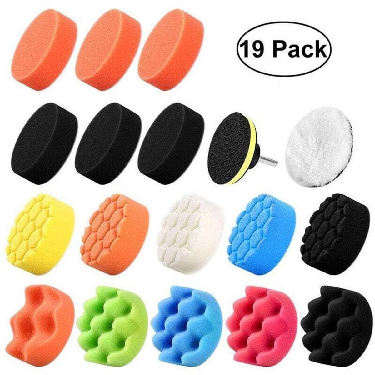 Deze 19-delige set met 80 mm polijstpads en sponzen, inclusief een M14-boor, is geschikt voor het slijpen en polijsten van auto-onderdelen. De set kan worden gebruikt met RO/DA-polijstmachines (dubbelwerkende polijstmachines).