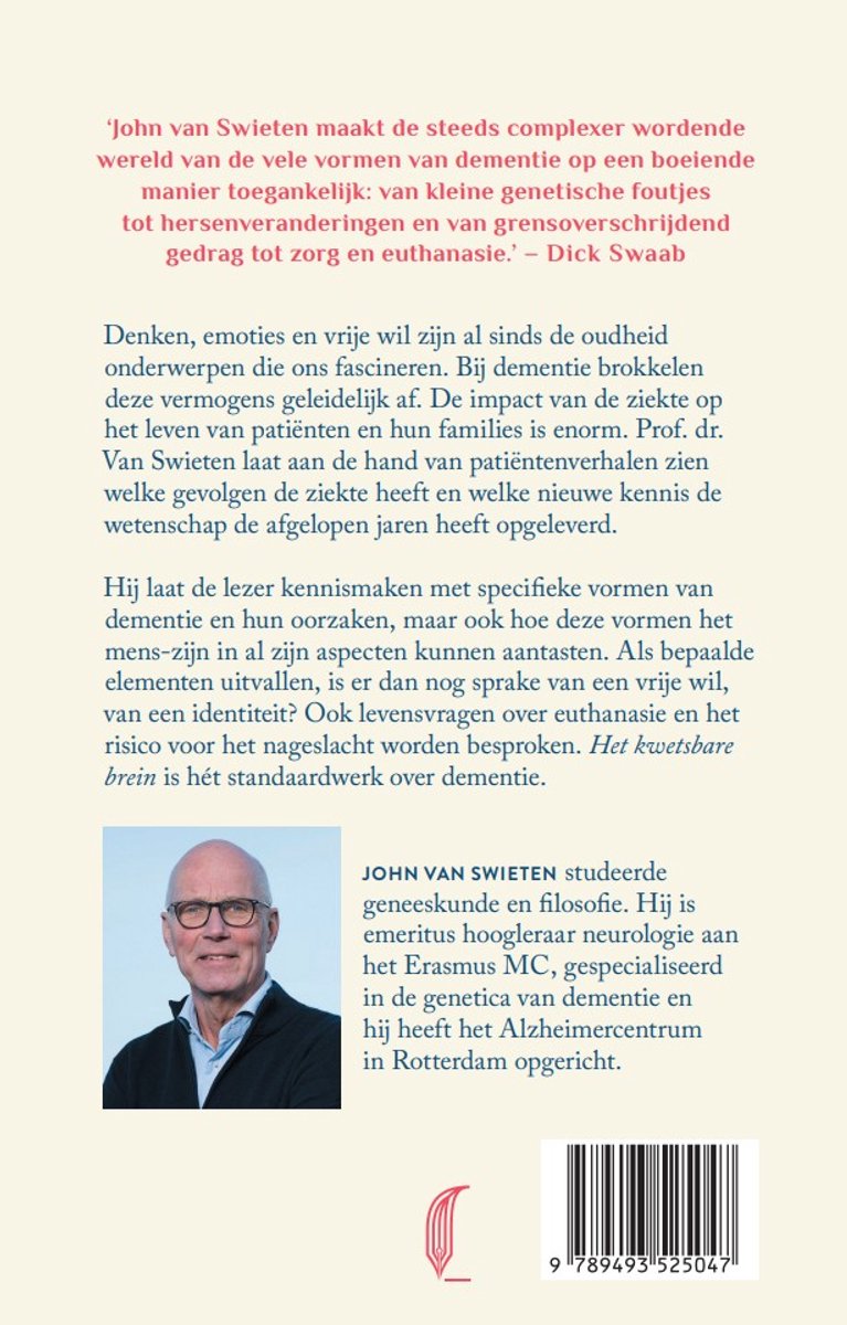 Achterkant boek met portret van John van Swieten, tekst en ISBN.