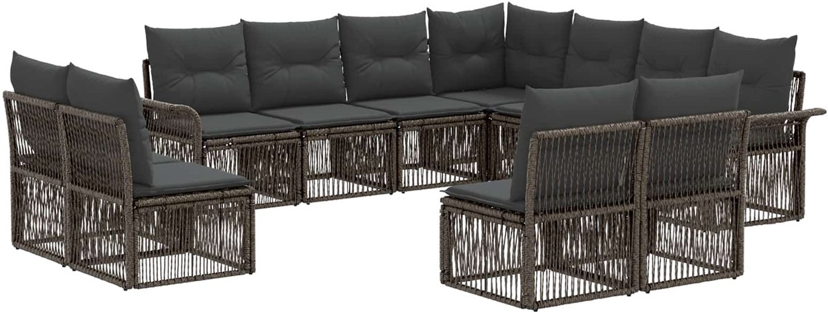 vidaXL - Tuinbank - Set - 11 - pcs - Grijs - poly - rattan