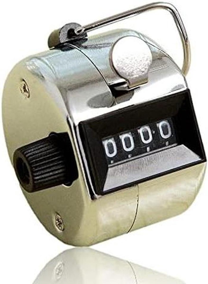 Mechanische Handteller - Stappenteller Metaal - Voorraad Tellen - 4-cijferig Tellwerk - 457 mm Diameter - Zilver