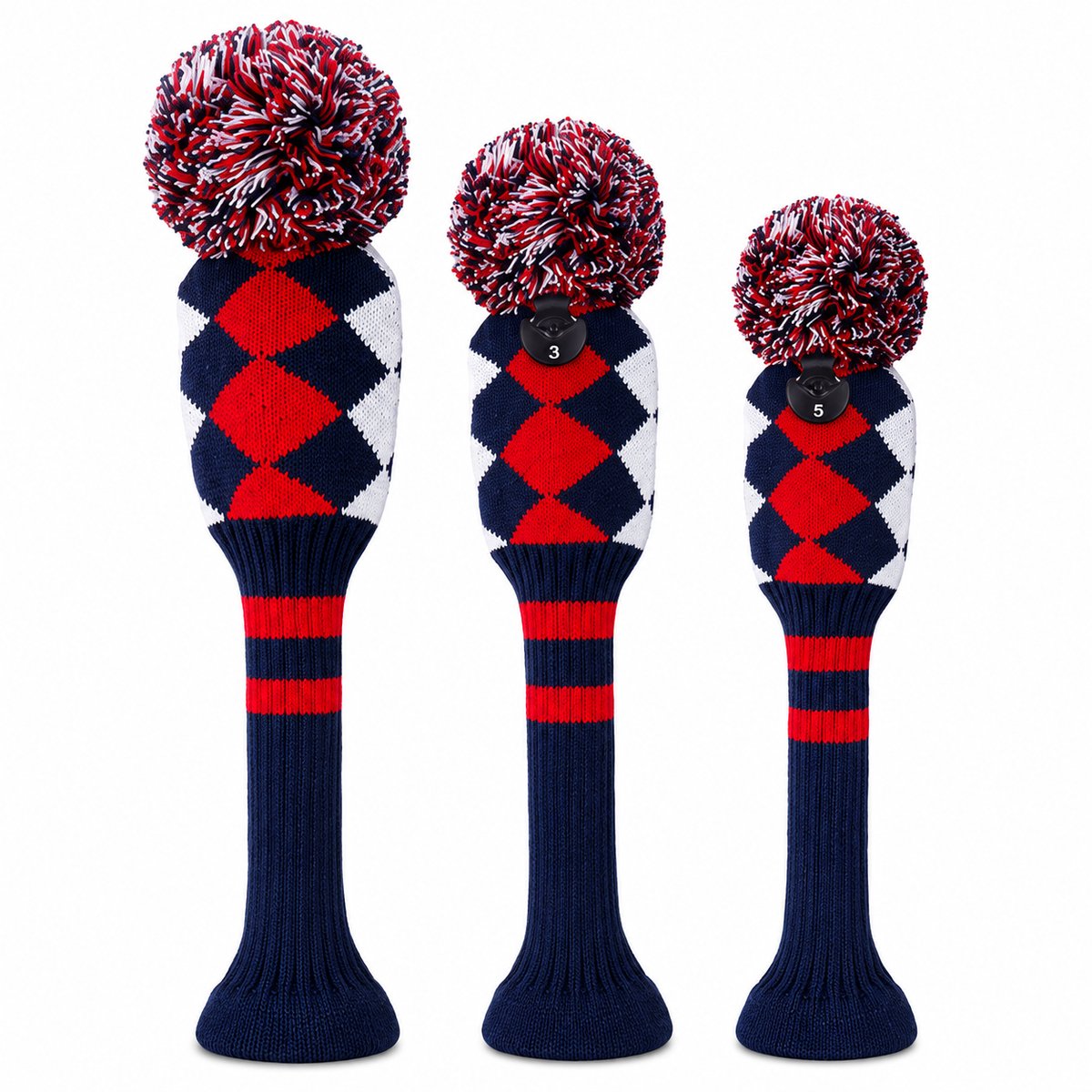 Golf Club Headcover - Golfclub Covers - Diamant Patroon- Knitted Wool - Headcovers- Golf Spullen