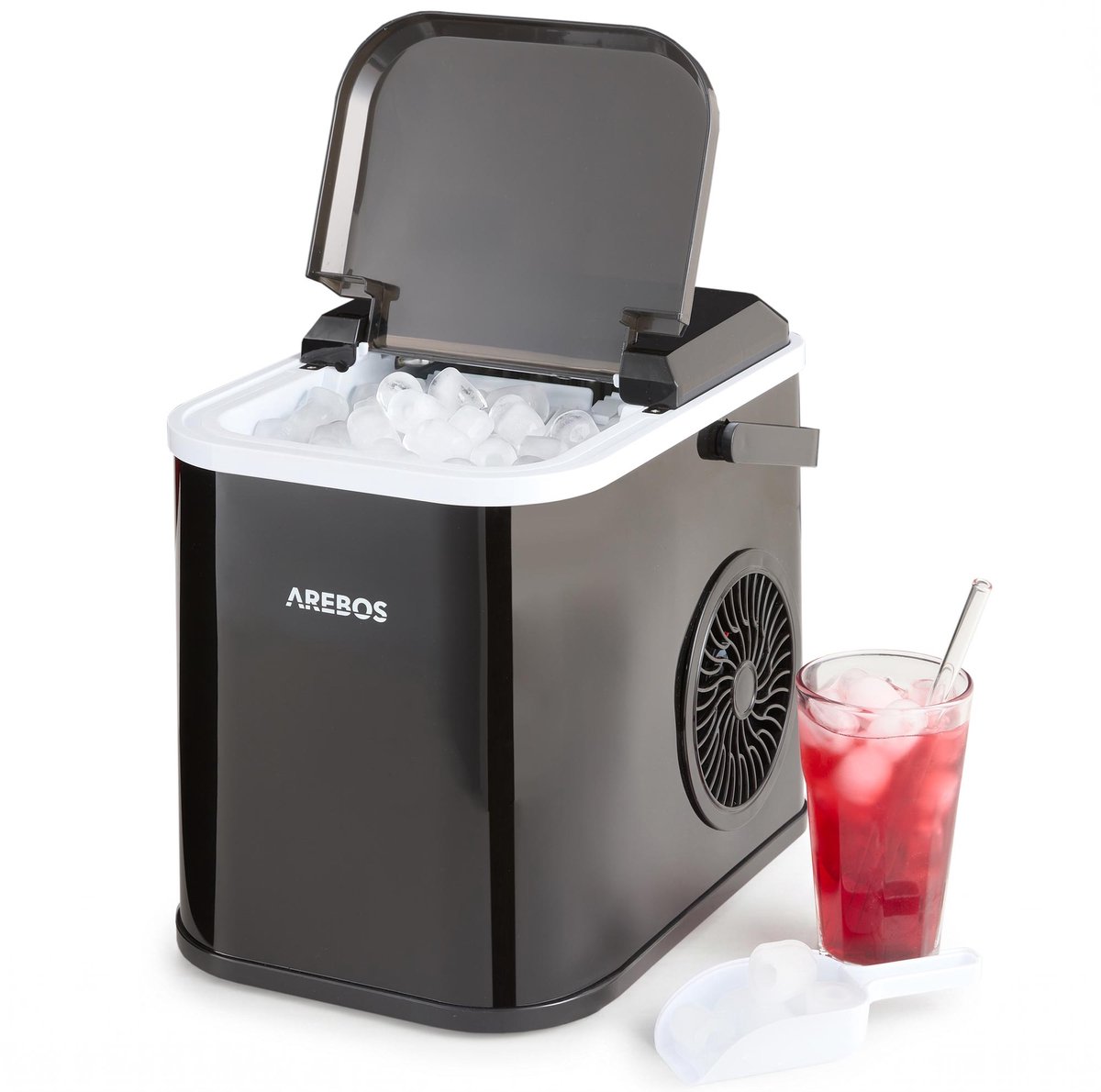 AREBOS Ijsblokjesmaker 1,1L Zelfreinigend 12kg/24u LED Zwart Compact 120W