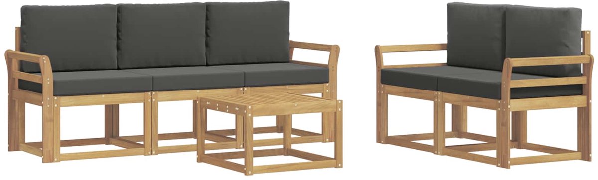 vidaXL Buiten - bank - set - 6 - st - 5-zits - Wit - en - antracietkleurig wit en antracietkleurig