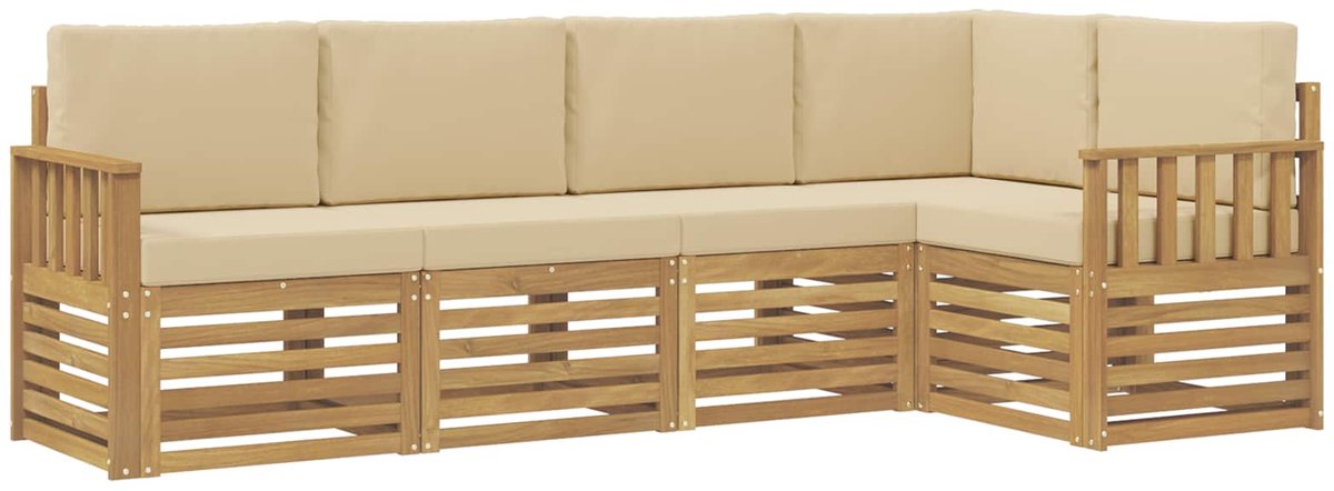 vidaXL Buiten - bank - set - 5 - st - 5-zits - Wit - en - Beige - Polyester Wit en Beige